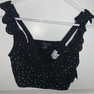 polka dot ruffled black crop top xs american eagle